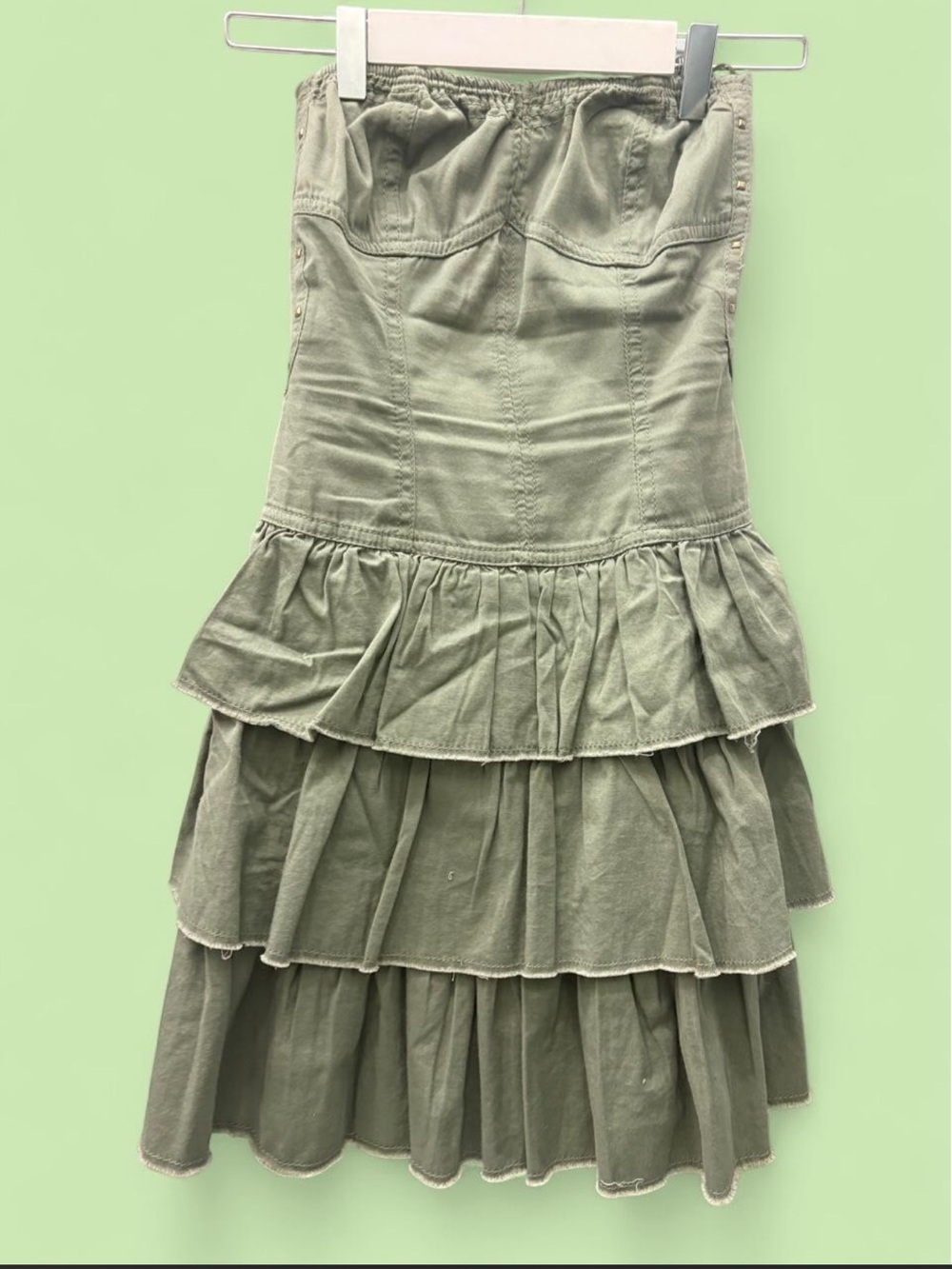 Tiered Strapless Olive Green Cotton Skirt